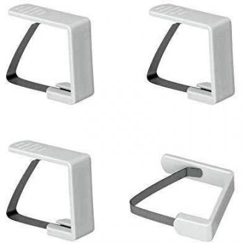 Metaltex Juego 4 SUJETAMANTELES INOX/PLASTICO C/C, Blanco, 28 x 28 x 18 cm