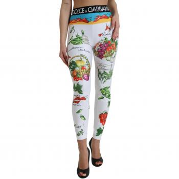 Dolce & Gabbana White High Waist Printed Leggings Pants - Size IT44 | L, Female