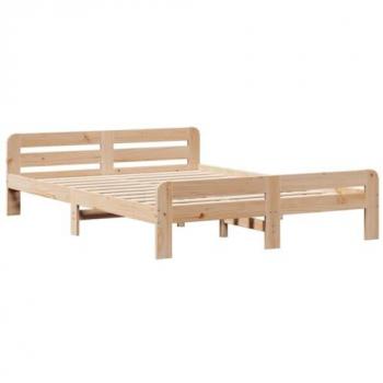 Estructura de Cama sin Colchón 140x190 cm en Madera Maciza de Pino, Color Marrón