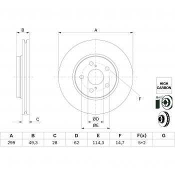 Disco de freno Bosch 0 986 479 F49 para TOYOTA C-HR y Corolla, frente, ventilado, altamente carbonizado, 1 pieza