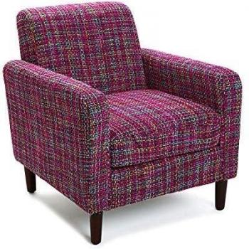 Versa Vesna Sillón orejero tapizado con reposabrazos Butaca con Botones, Madera y algodón, Rosa oscuro, 71 x 77 x 65 cm