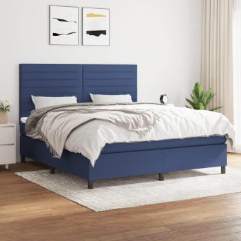 Cama box spring de muelles con colchón azul 180x200 cm en tela