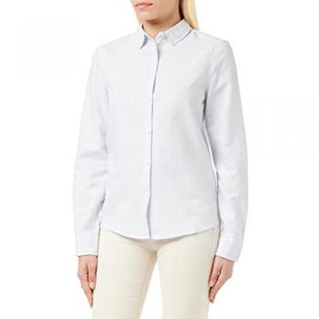 Pieces Women's Irena Long Sleeve Oxford Shirt - Bright White / Kentucky Blue Stripes