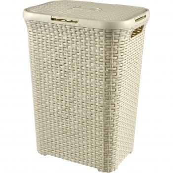 Cesta de Ropa Curver Natural Style 60L con Tapa, Color Blanco