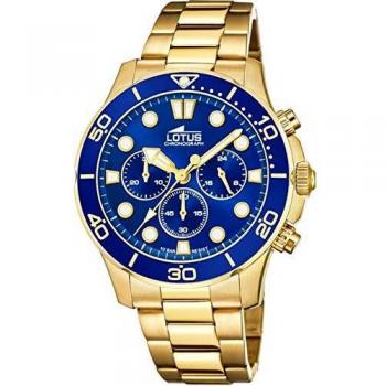 LOTUS Reloj Modelo 18758/1 de la colección Excellent, Caja de 44,5 mm Azul con Correa de Acero Chapado para Caballero