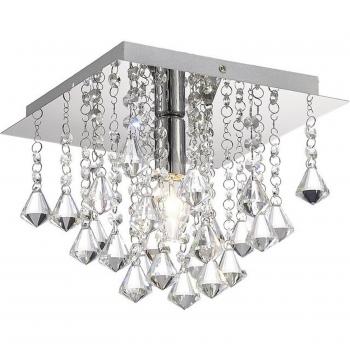 Plafón de diseño Acton Cromo Pulido 1 bombilla 20cm, techo a ras de techo, 1 luz E14, cuadrado de 250 mm, cromo pulido, cristal prisma