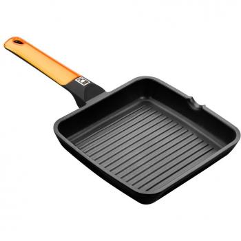 BRA Braisogona_A281422 Efficient Orange - Grill asador con Rayas, 22 cm, Aluminio Fundido con Antiadherente Platinum Plus, Apto para inducción