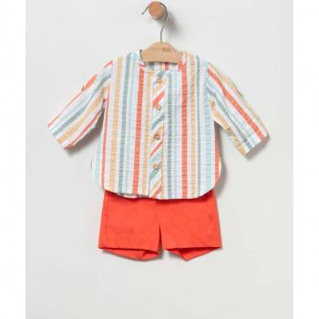 Conjunto de bebé niño de camisa de rayas y bermuda