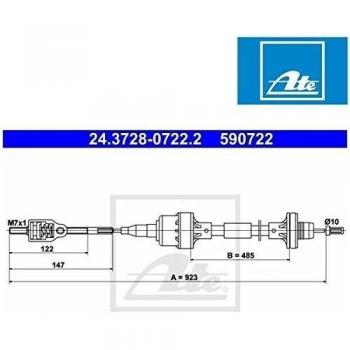 ATE 24.3728-0722.2 Cable de accionamiento, accionamiento del embrague