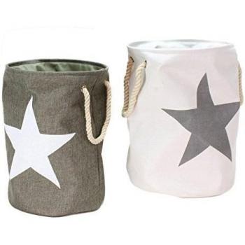 Voß Conjunto de 2 Sacos para Ropa Sucia con diseño Estrella, Aspecto Vintage, Color Gris y Blanco
