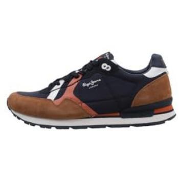 Pepe Jeans Brit Road Men's Running Sneakers - Tobacco Brown/Marine Blue/White, Size 42