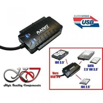 KALEA-INFORMATIQUE. USB 3.0 convertidor IDE y SATA con alimentación 12V DC. USB3 Superspeed 5G. Compatible 2,5 3,5 5,25