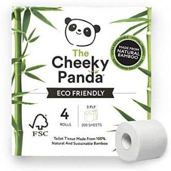 The Cheeky Panda - Papel higiénico de bambú | Paquete de 4 rollos (3 capas, 200 hojas) | Hipoalergénico