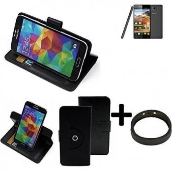 TOP SET: 360° Funda Smartphone para Archos 50 Neon, negro + anillo protector | Función de stand Caso Monedero BookStyle mejor precio, mejor funcionamiento - K-S-Trade