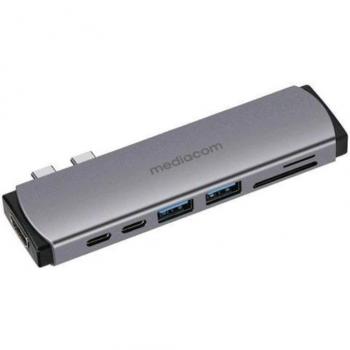 Docking Station Mediacom MD-M201 USB-C Aluminio con 2 Puertos USB 3.1, HDMI y Lector de Tarjetas