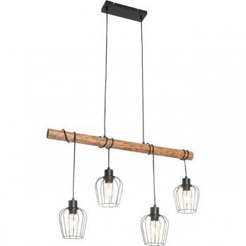 Lámpara colgante rústica negra de madera 4 luces - STRONK