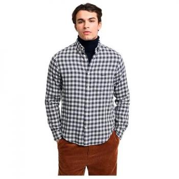 Camisa de Franela a Cuadros Azul para Hombre Gant Regular Fit Manga Larga Sostenible (Tamaño M)