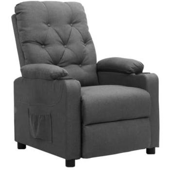 Sillón elevable tela gris claro, reclinable, acolchado, con reposapiés ajustable, tipo orejero, ideal para sala de estar
