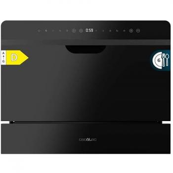 Lavavajillas Compacto Semi Integrable Cecotec 6 Servicios Bolero Aguazero 2500 S-BI Cristal Negro 1380W Clase D, 5 Programas, Panel Táctil, Inicio Diferido y Seguridad
