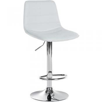 Taburete de bar regulable y giratorio en simil cuero (PVC) blanco con estructura cromada