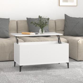 Mesa de centro madera contrachapada 90x44,5x45 cm blanco, negro, brillante - Mesita de salón o comedor auxiliar