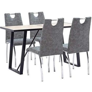 vidaXL Juego de Comedor 5 Piezas de Cuero Sintético Mobiliario Decoración Interior Casa Hogar Robusto Duradero Resistente Funcional Práctico Útil Gris