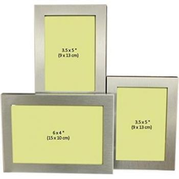 3 Foto Aluminio Cepillado Plata Satinado Color De La Foto Marco - 1 Foto De 15 X 10 Cm Y 2 Fotos De 9 X 13 Cm