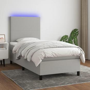 Colchón cama box spring de muelles con tela LED gris claro 100x200 cm