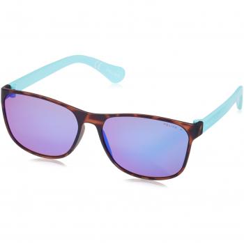 Police - Gafas de sol Wayfarer S1986 Trick 1, MATT HAVANA & TURQUISE FRAME/BLUE MIRROR LENS