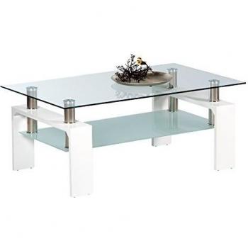 Stella Trading Mango II café Color Blanco Brillante – Mesa espaciosa con Estante de Cristal para tu salón, 100 x 46 x 60 cm