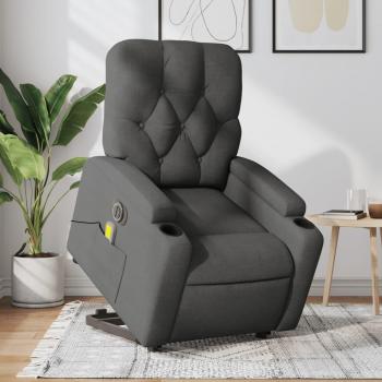 Sillón de masaje eléctrico reclinable elevable en tela de color gris claro, gris oscuro y negro - Sillón cómodo para dormitorio, silla relax y sofá
