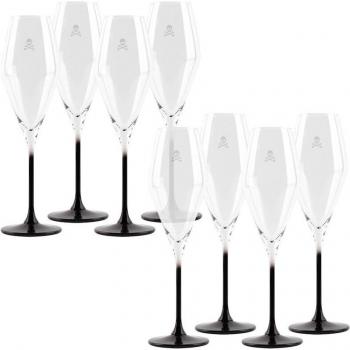 Set 8 copas flauta 18,2cl cristal transparente con negro Scalpers Home