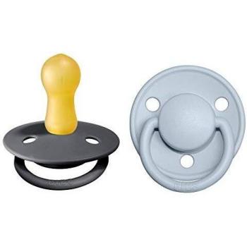 BIBS® De Lux Natural Rubber Pacifier Iron/Baby Blue for 6+ Months, 2 Pack