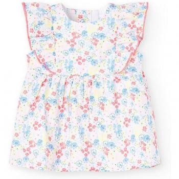 Vestido popelín floral de bebé con volantes