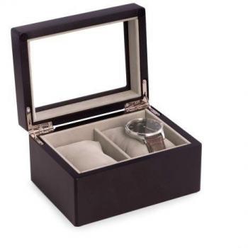 Beyberk bb689blk matte black wood 2 watch box with glass top velour lining pillows