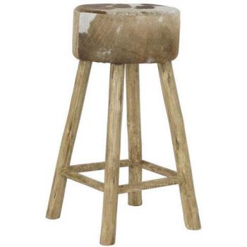 Taburete DKD Home Decor Natural Madera Marrón Piel Blanco (42 x 42 x 77 cm)