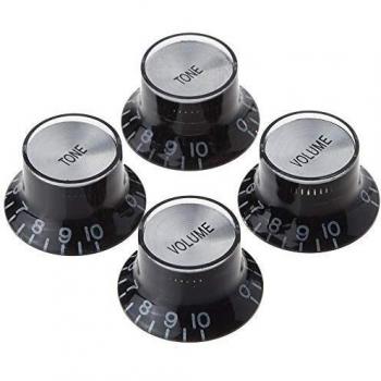 Gibson PRMK-010 Black Pot Knobs with Silver Metal Inlay - 4 Pack