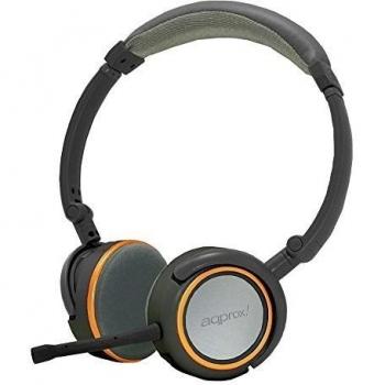 Approx APPHS05O Auriculares stereo Hi-Fi Multimedia con micrófono desmontable, negro y naranja