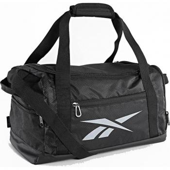 Bolsa de deporte Reebok Wayland 40 cm negro y blanco, material resistente, compartimento principal con cierre, asas ajustables y acolchadas, bolsillo lateral para calzado o accesorios