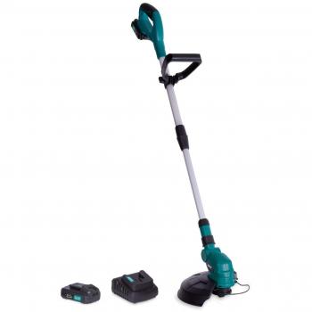 Desbrozadora 20V - 2.0Ah con 2 baterías, cargador rápido, corte de 250mm, carrete de cable doble (2x4m) y mango telescópico