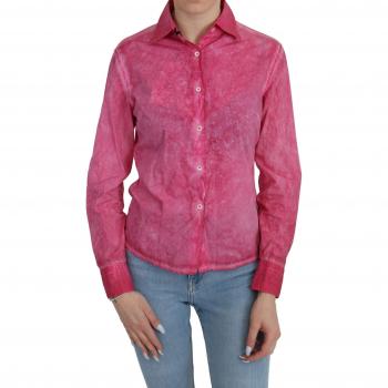 Ermanno Scervino Pink Collared Long Sleeve Shirt Blouse Top - IT42|M, Chic Pink Cotton Polo Blouse, Sizes: S