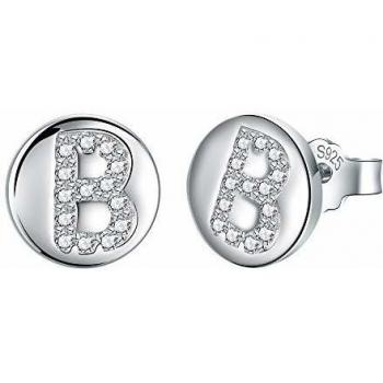 J.Endéar Pendientes Letra inicial B Niñas Mujer Plata de ley 925 con circonita cúbica Disco redondo Joyas, Tamaño pequeño