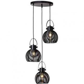 Lámpara Colgante Sambo, Base Redonda, 3 Luces, Negro, Ajustable para LED