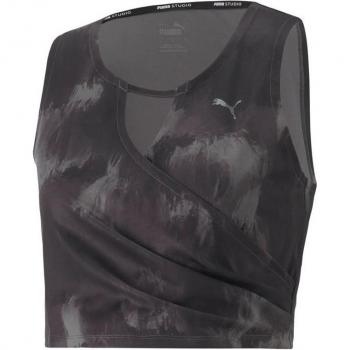 Top de fitness Puma Studio Crop Mujer Negro Gris - L