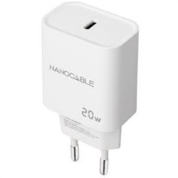 Cargador de Pared USB-C PD 20W Blanco, Carga Rápida y Compacto, Compatible con Smartphones y Tablets