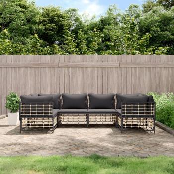 vidaXL 6-Piece Anthracite Poly Rattan Garden Lounge Set with Cushions