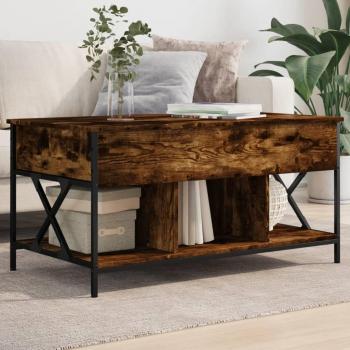 Mesa baja de centro Humo Roble 100x55x50 cm Multicapa y Metal Marrón