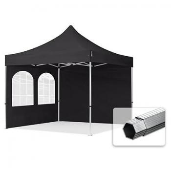 Carpa Plegable 3x3m Profesional Aluminio 40mm con Laterales y Ventanas, Negro