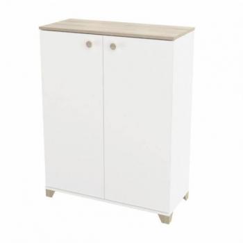 Armario Auxiliar Pequeño Izzy con Puertas Abatibles en Color Blanco Mate y Roble Kronoberg 104x80x35 cm