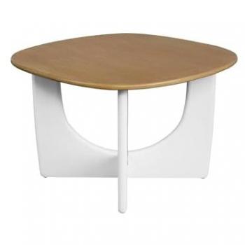 Mesa de Centro Cuadrada 70cm MDF y Chapa de Roble, Olympie, Blanco y Natural, 70x70x45.5 cm